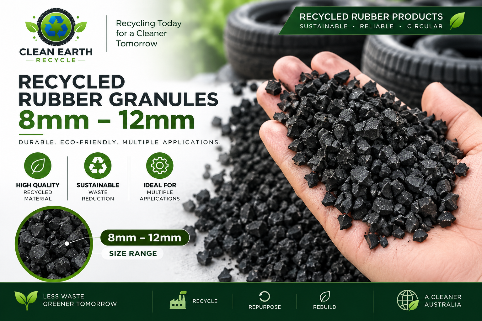 Recycled Rubber Granules 8mm–12mm